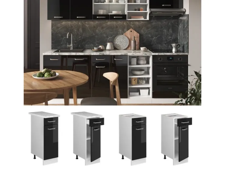 Clearance Vicco Küchenunterschrank R-Line Schwarz Hochglanz/Weiß 30 cm ohne Arbeitsplatte Schwarz Glänzend