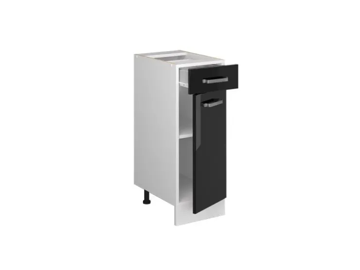 Clearance Vicco Küchenunterschrank R-Line Schwarz Hochglanz/Weiß 30 cm ohne Arbeitsplatte Schwarz Glänzend