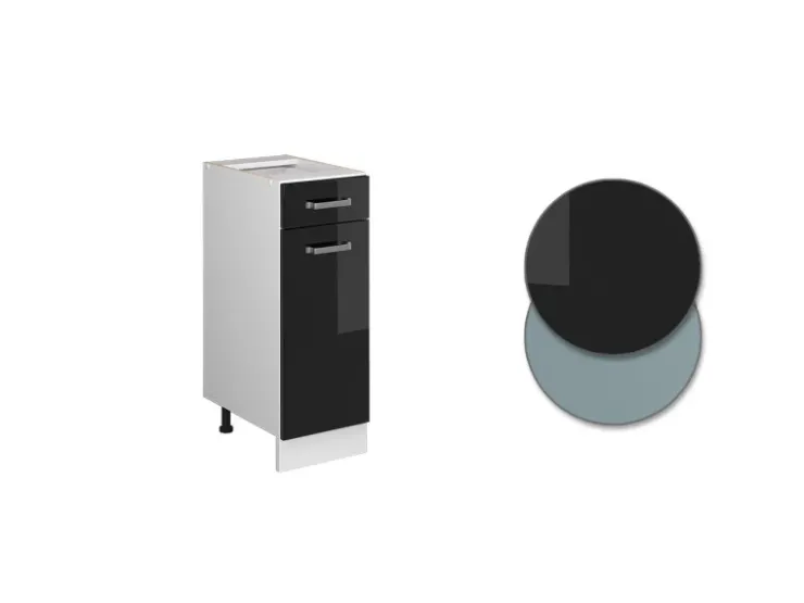 Clearance Vicco Küchenunterschrank R-Line Schwarz Hochglanz/Weiß 30 cm ohne Arbeitsplatte Schwarz Glänzend