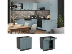 Vicco Küchenunterschrank R-Line Schubladenschrank für die Küche Blau-Grau/Anthrazit 80 cm AP Eiche Blaugrau