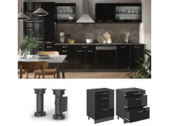 Clearance Vicco Küchenunterschrank R-Line Schwarz Hochglanz/Anthrazit 60 cm mit Schubladen AP Anthrazit Schwarz Glänzend