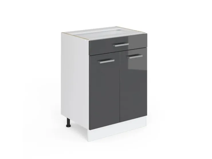 Clearance Vicco Küchenunterschrank R-Line Schwarz Hochglanz/Weiß 60 cm mit Schubladen ohne Arbeitsplatte Küchenschränke