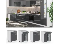 Clearance Vicco Küchenunterschrank R-Line Schwarz Hochglanz/Weiß 60 cm mit Schubladen ohne Arbeitsplatte Küchenschränke