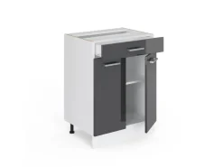 Clearance Vicco Küchenunterschrank R-Line Schwarz Hochglanz/Weiß 60 cm mit Schubladen ohne Arbeitsplatte Küchenschränke