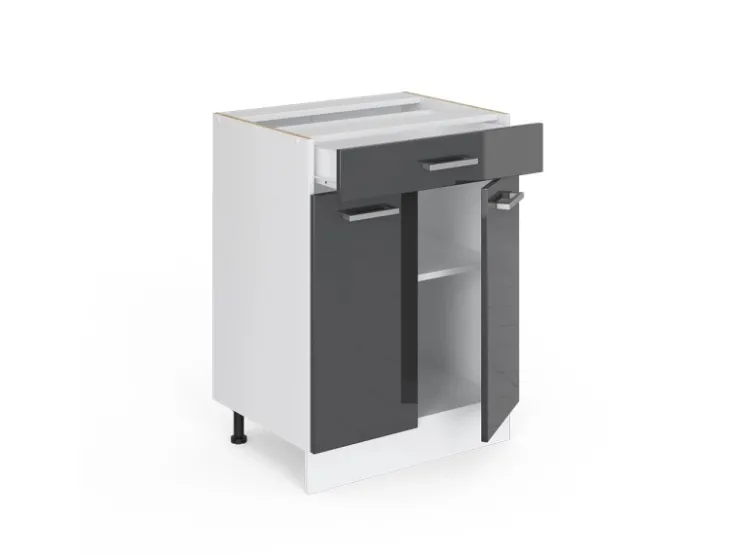 Clearance Vicco Küchenunterschrank R-Line Schwarz Hochglanz/Weiß 60 cm mit Schubladen ohne Arbeitsplatte Küchenschränke