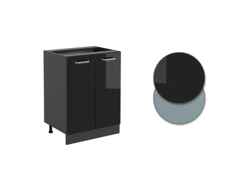 Discount Vicco Küchenunterschrank R-Line Schwarz Hochglanz/Anthrazit 60 cm AP Anthrazit Küchenschränke
