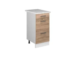 Vicco Küchenunterschrank R-Line Sonoma/Weiß 40 cm mit Schubladen AP Marmor Sonoma Eiche