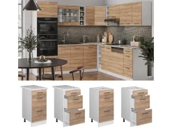 Vicco Küchenunterschrank R-Line Sonoma/Weiß 40 cm mit Schubladen AP Marmor Sonoma Eiche