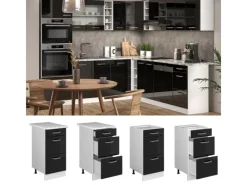 Best Vicco Küchenunterschrank R-Line Schwarz Hochglanz/Weiß 40 cm mit Schubladen ohne Arbeitsplatte Küchenschränke