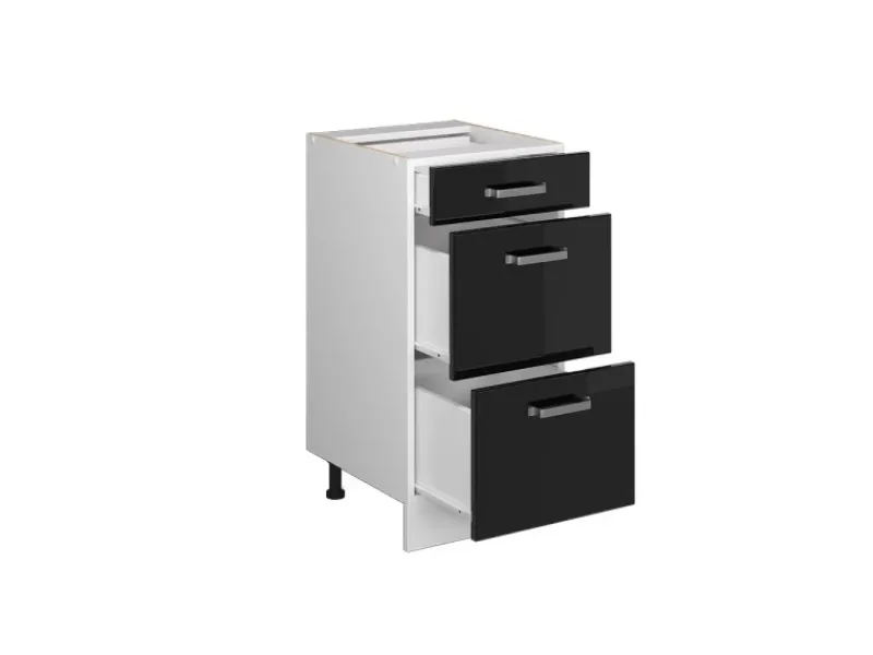 Best Vicco Küchenunterschrank R-Line Schwarz Hochglanz/Weiß 40 cm mit Schubladen ohne Arbeitsplatte Küchenschränke