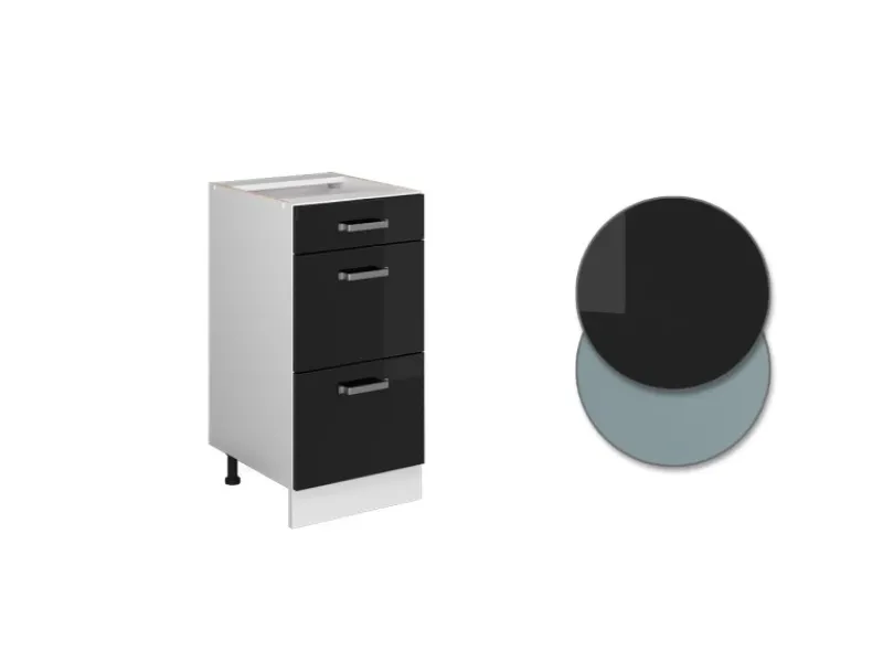 Best Vicco Küchenunterschrank R-Line Schwarz Hochglanz/Weiß 40 cm mit Schubladen ohne Arbeitsplatte Küchenschränke