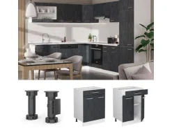 Küchenschränke<Vicco Küchenunterschrank R-Line Schwarz Beton 60 cm ohne Arbeitsplatte mit Weiß Korpus Beton Anthrazit