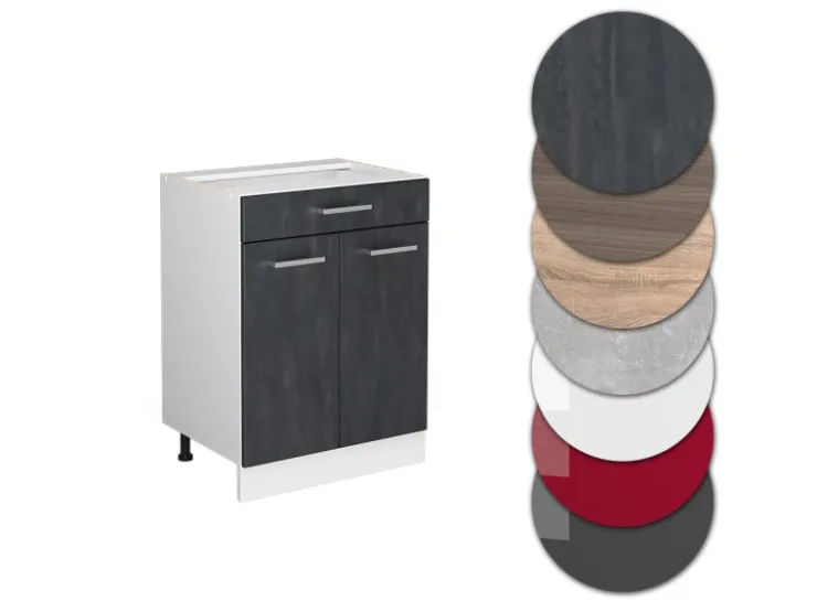 Küchenschränke<Vicco Küchenunterschrank R-Line Schwarz Beton 60 cm ohne Arbeitsplatte mit Weiß Korpus Beton Anthrazit