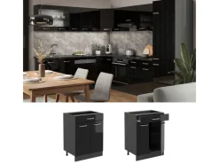 Vicco Küchenunterschrank R-Line Schwarz Hochglanz 60 cm mit Schublade ohne Arbeitsplatte mit Anthrazit Korpus Küchenschränke