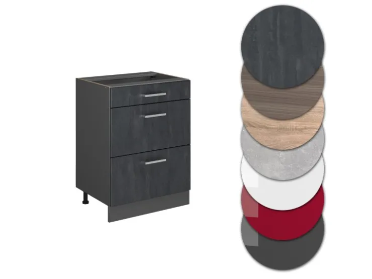 Küchenschränke<Vicco Küchenunterschrank R-Line Schwarz Beton 60 cm ohne Arbeitsplatte mit Anthrazit Korpus Beton Anthrazit