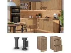 Best Vicco Küchenunterschrank R-Line Artisan-Eiche/Goldkraft Eiche 40 cm mit Schubladen ohne Arbeitsplatte Artisan Eiche