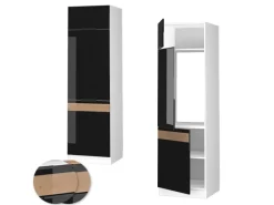 Vicco Kühlumbauschrank Fame-Line Hochschrank für die Küche Schwarz Eiche Hochglanz/Weiß 60 cm Kühlschränke|Küchenschränke