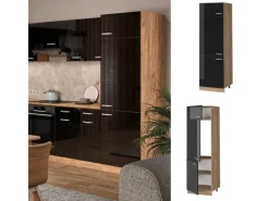 Hot Vicco Kühlumbauschrank R-Line Schwarz Hochglanz/Goldkraft Eiche 60 cm Kühlschränke