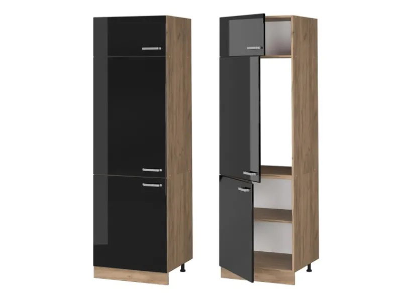 Hot Vicco Kühlumbauschrank R-Line Schwarz Hochglanz/Goldkraft Eiche 60 cm Kühlschränke