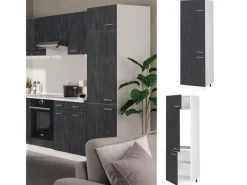 Vicco Kühlumbauschrank R-Line Hochschrank für die Küche Schwarz Beton/Weiß 60 cm Küchenschränke