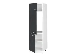 Vicco Kühlumbauschrank R-Line Hochschrank für die Küche Schwarz Beton/Weiß 60 cm Küchenschränke