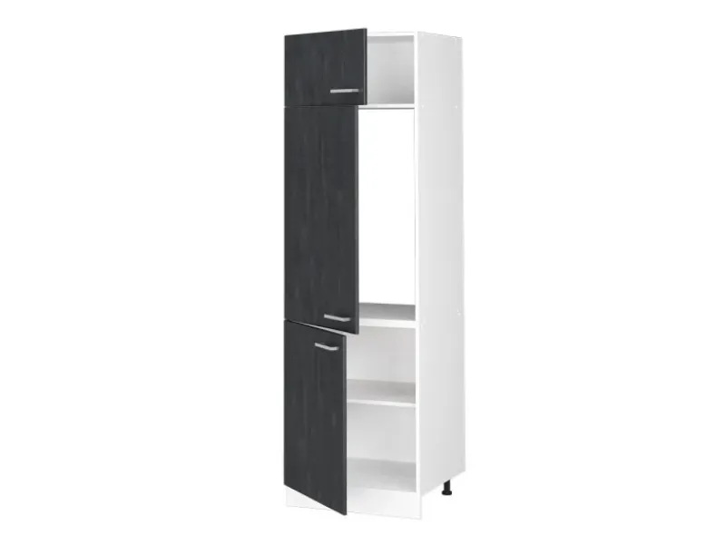 Vicco Kühlumbauschrank R-Line Hochschrank für die Küche Schwarz Beton/Weiß 60 cm Küchenschränke