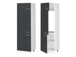 Vicco Kühlumbauschrank R-Line Hochschrank für die Küche Schwarz Beton/Weiß 60 cm Küchenschränke