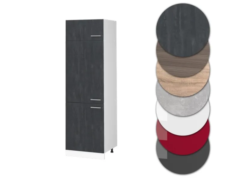 Vicco Kühlumbauschrank R-Line Hochschrank für die Küche Schwarz Beton/Weiß 60 cm Küchenschränke