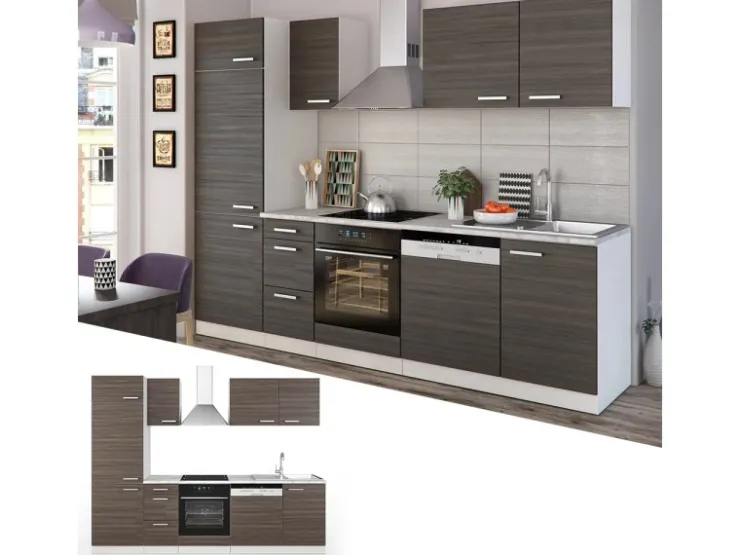 Vicco Optima Küchenzeile /Weiß 270 cm ohne ArbeitsplatteOptima ohne E-Geräte Edelgrau