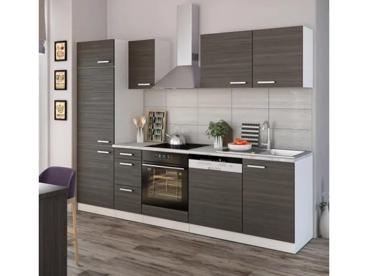 Vicco Optima Küchenzeile /Weiß 270 cm ohne ArbeitsplatteOptima ohne E-Geräte Edelgrau