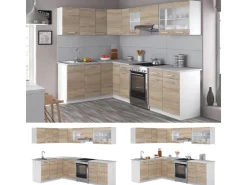 Clearance Vicco Rick Eckküche Weiß/Sonoma 267 x 167 cm AP MarmorRick ohne E-Geräte Sonoma-Weiß