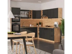 Winkelküchen<Vicco R-Line Eckküche Anthrazit Landhaus/Goldkraft Eiche 237 x 60 cm ohne Arbeitsplatte ohne E-Geräte Anthrazit Struktur