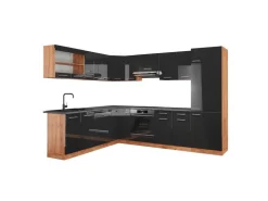 Winkelküchen<Vicco R-Line Eckküche /Goldkraft Eiche 227 x 287 cm AP Anthrazit ohne E-Geräte Anthrazit Hochglanz