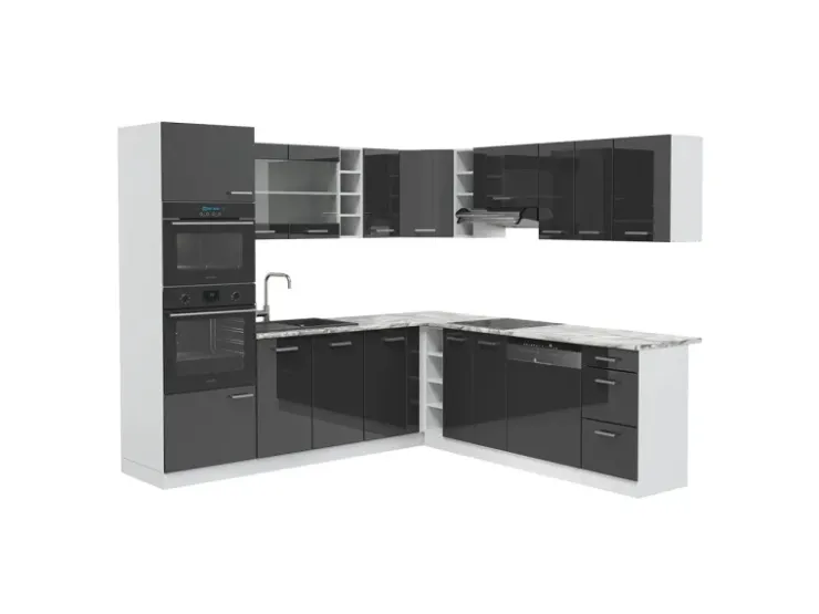 Winkelküchen|Einbauküchen<Vicco R-Line Eckküche /Weiß 237 x 60 cm ohne Arbeitsplatte ohne E-Geräte Anthrazit Hochglanz