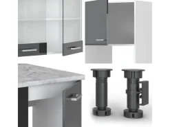 Winkelküchen|Einbauküchen<Vicco R-Line Eckküche /Weiß 237 x 60 cm ohne Arbeitsplatte ohne E-Geräte Anthrazit Hochglanz