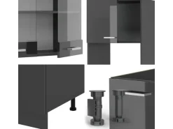 Winkelküchen|Einbauküchen<Vicco R-Line Eckküche Hochglanz/ 237 x 247 cm AP Marmor ohne E-Geräte Anthrazit