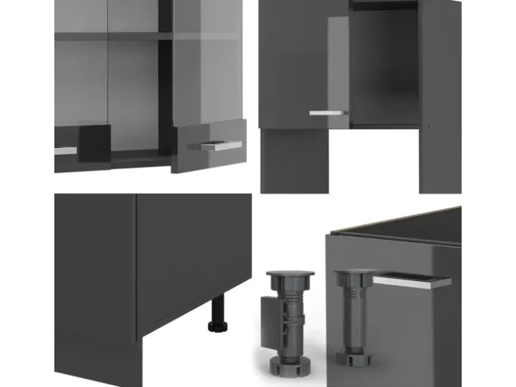 Winkelküchen|Einbauküchen<Vicco R-Line Eckküche Hochglanz/ 237 x 247 cm AP Marmor ohne E-Geräte Anthrazit
