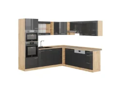 Winkelküchen|Einbauküchen<Vicco R-Line Eckküche /Goldkraft Eiche 237 x 60 cm ohne Arbeitsplatte ohne E-Geräte Anthrazit Hochglanz
