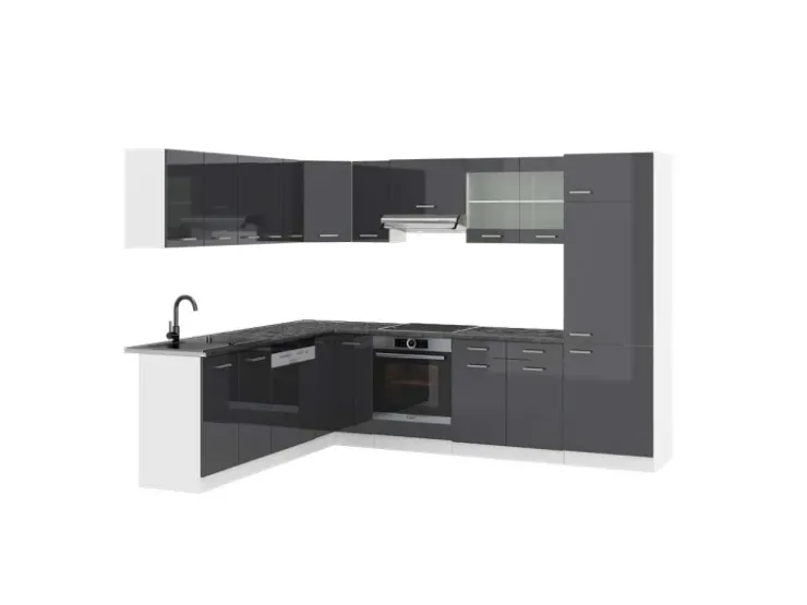 Winkelküchen|Einbauküchen<Vicco R-Line Eckküche /Weiß 227 x 287 cm AP Anthrazit ohne E-Geräte Anthrazit Hochglanz