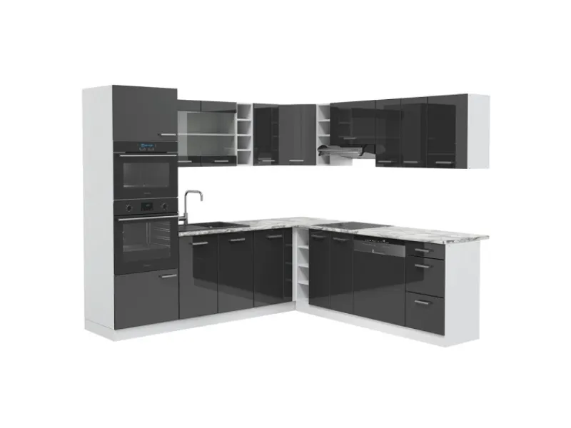 Vicco R-Line Eckküche /Weiß 237 x 60 cm AP Marmor ohne E-Geräte Winkelküchen|Kühlschränke