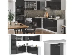 Vicco R-Line Eckküche /Weiß 237 x 60 cm AP Marmor ohne E-Geräte Winkelküchen|Kühlschränke