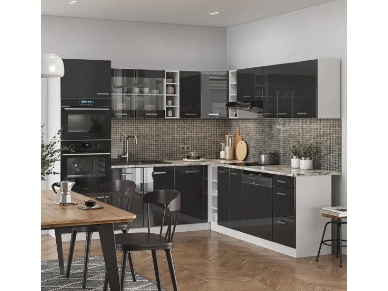 Vicco R-Line Eckküche /Weiß 237 x 60 cm AP Marmor ohne E-Geräte Winkelküchen|Kühlschränke