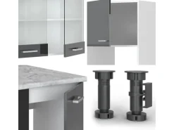 Vicco R-Line Eckküche /Weiß 237 x 60 cm AP Marmor ohne E-Geräte Winkelküchen|Kühlschränke