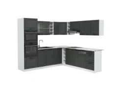 Winkelküchen<Vicco R-Line Eckküche Anthrazit Landhaus/Weiß 237 x 60 cm AP Marmor ohne E-Geräte Anthrazit Struktur