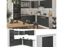 Winkelküchen<Vicco R-Line Eckküche Anthrazit Landhaus/Weiß 237 x 60 cm AP Marmor ohne E-Geräte Anthrazit Struktur
