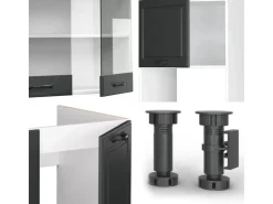 Winkelküchen<Vicco R-Line Eckküche Anthrazit Landhaus/Weiß 237 x 60 cm AP Marmor ohne E-Geräte Anthrazit Struktur