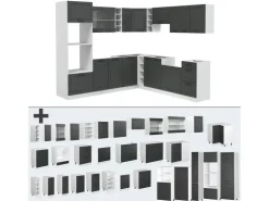 Winkelküchen<Vicco R-Line Eckküche Anthrazit Landhaus/Weiß 237 x 60 cm AP Marmor ohne E-Geräte Anthrazit Struktur