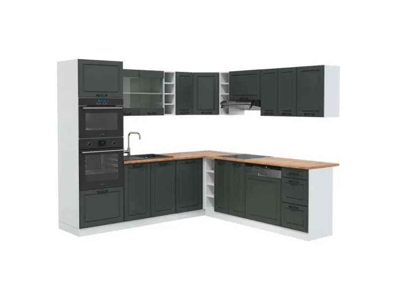 Vicco R-Line Eckküche Anthrazit Landhaus/Weiß 237 x 247 cm AP Eiche ohne E-Geräte Winkelküchen|Kücheninseln