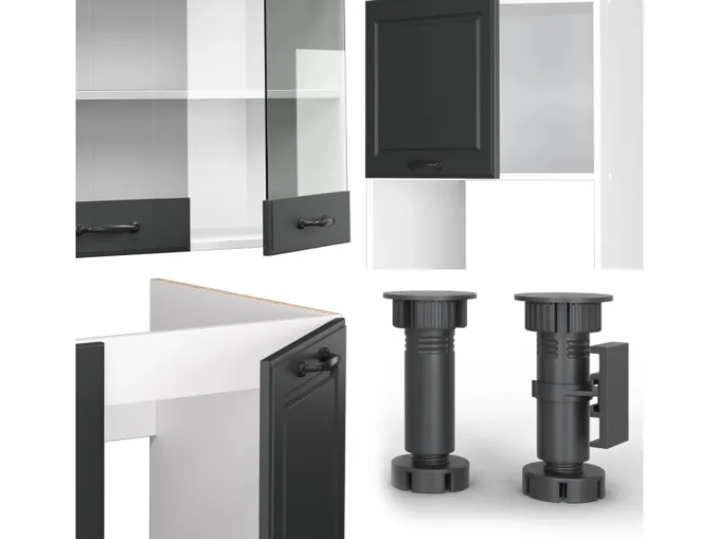 Vicco R-Line Eckküche Anthrazit Landhaus/Weiß 237 x 247 cm AP Eiche ohne E-Geräte Winkelküchen|Kücheninseln