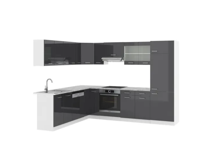Winkelküchen|Kücheninseln<Vicco R-Line Eckküche /Weiß 227 x 287 cm AP Marmor ohne E-Geräte Anthrazit Hochglanz